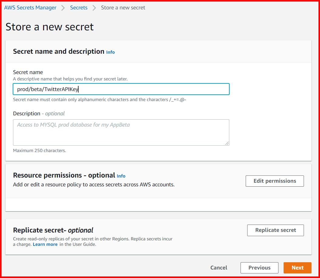 Picture showing the screen for entering the secret name